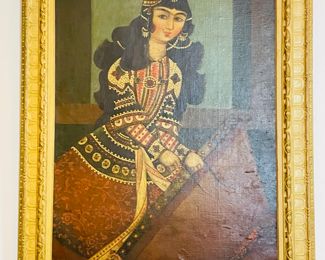 Mid 19th century Qajar Persian painting 37""x4'2"on canvas, depicting a dancer. "	Call for more information. 