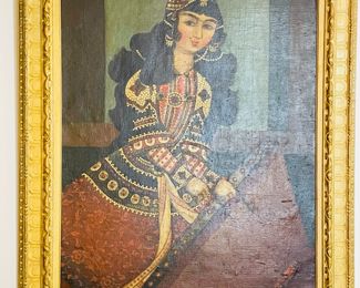 Mid 19th century Qajar Persian painting 37""x4'2"on canvas, depicting a dancer. "	Call for more information. 