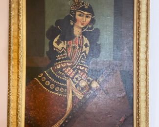 Mid 19th century Qajar Persian painting 37""x4'2"on canvas, depicting a dancer. "	Call for more information. 