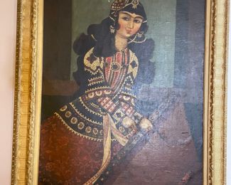 Mid 19th century Qajar Persian painting 37""x4'2"on canvas, depicting a dancer. "	Call for more information. 