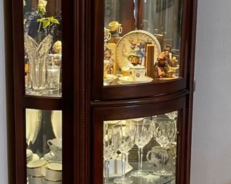 $300 	
corner cabinet glass front bombe 3'Wx56Tx22""D"	