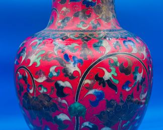 $180 	
Red cloisonne vase 14Hx8W		