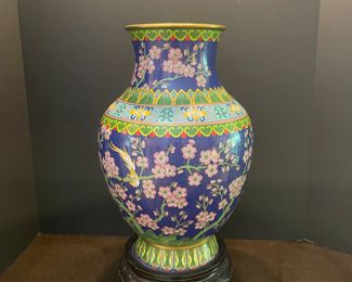 $180 	
Blue cloisonne vase 18Hx9W		