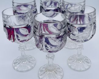 $500 	Nachtmann Amaris Bavarian crystal red bird 									Set of 6 tumblers + 6 whiskey + 6 wines +6 claret captain decanter & Stein & Cake plate		