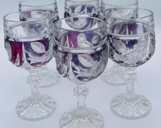 $500 	Nachtmann Amaris Bavarian crystal red bird 									Set of 6 tumblers + 6 whiskey + 6 wines +6 claret captain decanter & Stein & Cake plate		