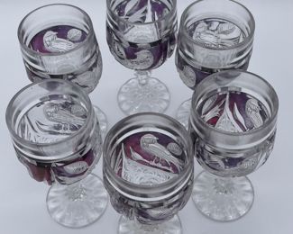 $500 	Nachtmann Amaris Bavarian crystal red bird 									Set of 6 tumblers + 6 whiskey + 6 wines +6 claret captain decanter & Stein & Cake plate		