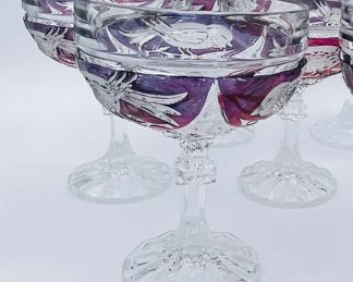 $500 	Nachtmann Amaris Bavarian crystal red bird 									Set of 6 tumblers + 6 whiskey + 6 wines +6 claret captain decanter & Stein & Cake plate		