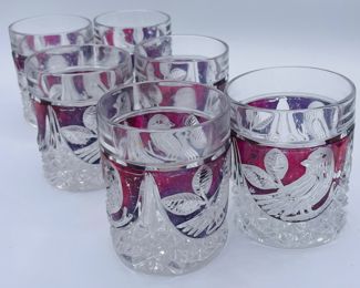 $500 	Nachtmann Amaris Bavarian crystal red bird 									Set of 6 tumblers + 6 whiskey + 6 wines +6 claret captain decanter & Stein & Cake plate		
