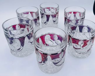 $500 	Nachtmann Amaris Bavarian crystal red bird 									Set of 6 tumblers + 6 whiskey + 6 wines +6 claret captain decanter & Stein & Cake plate		