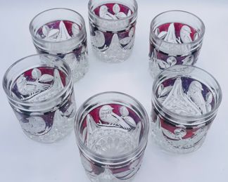 $500 	Nachtmann Amaris Bavarian crystal red bird 									Set of 6 tumblers + 6 whiskey + 6 wines +6 claret captain decanter & Stein & Cake plate		
