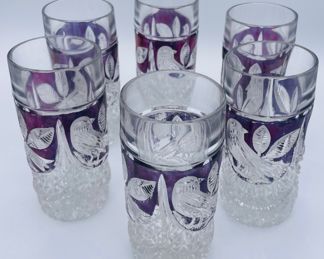 $500 	Nachtmann Amaris Bavarian crystal red bird 									Set of 6 tumblers + 6 whiskey + 6 wines +6 claret captain decanter & Stein & Cake plate		