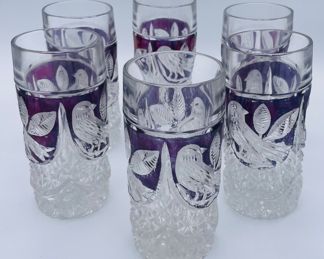 $500 	Nachtmann Amaris Bavarian crystal red bird 									Set of 6 tumblers + 6 whiskey + 6 wines +6 claret captain decanter & Stein & Cake plate		
