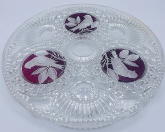 $500 	Nachtmann Amaris Bavarian crystal red bird 									Set of 6 tumblers + 6 whiskey + 6 wines +6 claret captain decanter & Stein & Cake plate		