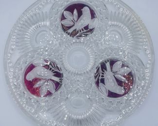 $500 	Nachtmann Amaris Bavarian crystal red bird 									Set of 6 tumblers + 6 whiskey + 6 wines +6 claret captain decanter & Stein & Cake plate		