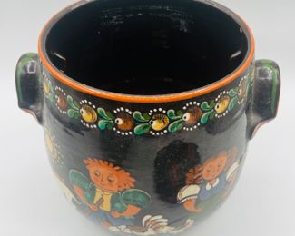 $280 	
Swiss cheese pottery Folk Art dome Hugo Kholer Biel 	14 1/4Wx 9Tcookie jar  11Tx8""W"									