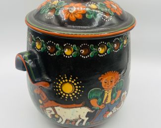 $280 	
Swiss cheese pottery Folk Art dome Hugo Kholer Biel 	14 1/4Wx 9Tcookie jar  11Tx8""W"									