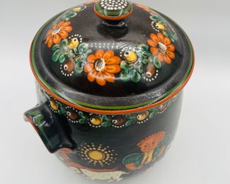 $280 	
Swiss cheese pottery Folk Art dome Hugo Kholer Biel 	14 1/4Wx 9Tcookie jar  11Tx8""W"									