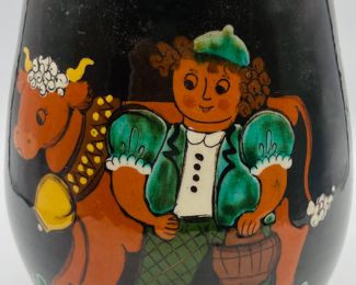 $280 	
Swiss cheese pottery Folk Art dome Hugo Kholer Biel 	14 1/4Wx 9Tcookie jar  11Tx8""W"									