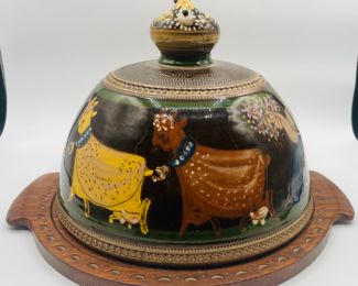 $280 	
Swiss cheese pottery Folk Art dome Hugo Kholer Biel 	14 1/4Wx 9Tcookie jar  11Tx8""W"									