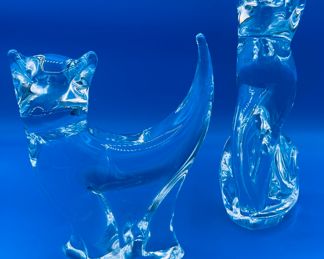 $140 Kosta boda 2 crystal cats 9""Tallest "	