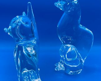 $140 Kosta boda 2 crystal cats 9""Tallest "	