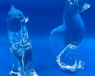 $140 Kosta boda 2 crystal cats 9""Tallest "	