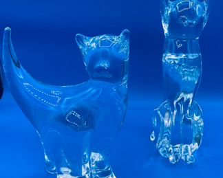 $140 Kosta boda 2 crystal cats 9""Tallest "	