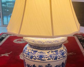 $300 Blue & white lamps Pair 34"H x 11"W pottery size 