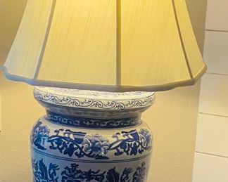 $300 Blue & white lamps Pair 34"H x 11"W pottery size 