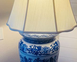 $300 Blue & white lamps Pair 34"H x 11"W pottery size 