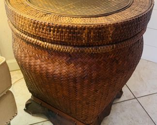 $90 	One rattan stand 24""H x 21""W"		