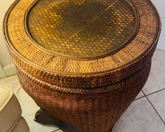 $90 	One rattan stand 24""H x 21""W"		