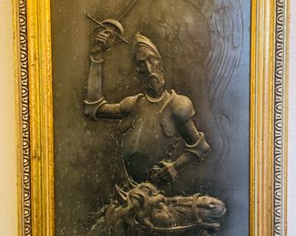 $150 Don Quichotte on slate carved in frame 14x27