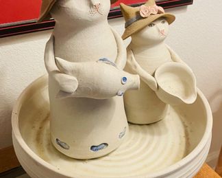 $70 	
Pottery signed 1982 and name cats fountain 15Tx12		