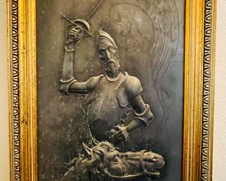 $150 
Don Quichotte slate carved in frame 14x27	