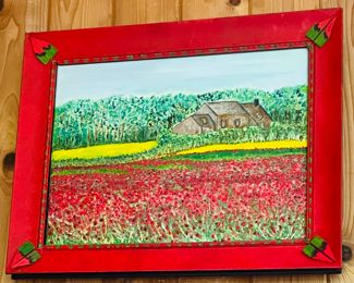 $150 	
Red frame Cocquelicots poppies field 16x20	
