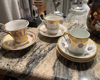 $80 Set of 3 German porcelain coffee cups Old Paris style 