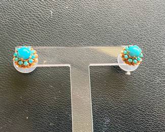 $195 Turquoise and 14kt gold earrings from Iran, tested. 