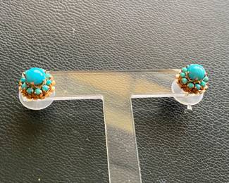 $195 Turquoise and 14kt gold earrings from Iran, tested. 