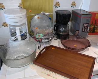 Coffee makers, serving trays, bakeware