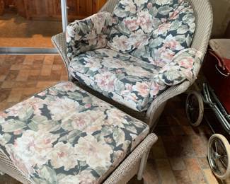 Matching wicker chair with footrest