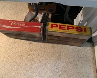 Vintage Pepsi and Coke wooden crates