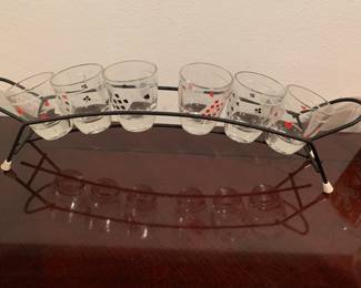 Mid century shot glasses playing card theme
