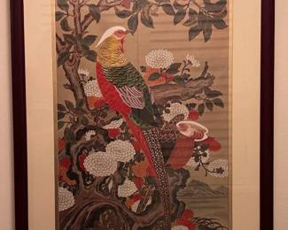 "Garden of Golden Pheasants" Japanese print by Tozuro Kozuka with COA