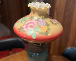 Vintage hand painted glass hurricane lamp