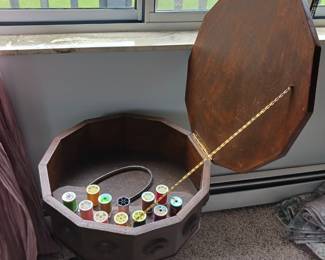 Inlaid table top sewing cabinet