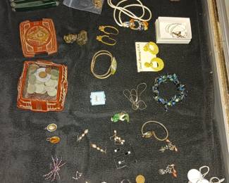 Costume jewelry rings and earrings, necklaces