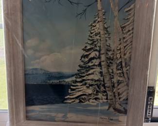 Original Painting Winter Lake Scene