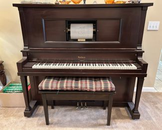 	#12	Antique Baldwin player piano with scrolls 59x28x56	 $100.00 				