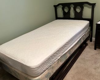 	#32	Willett Asian inspired twin headboard with mattress and bed frame	 $100.00 				